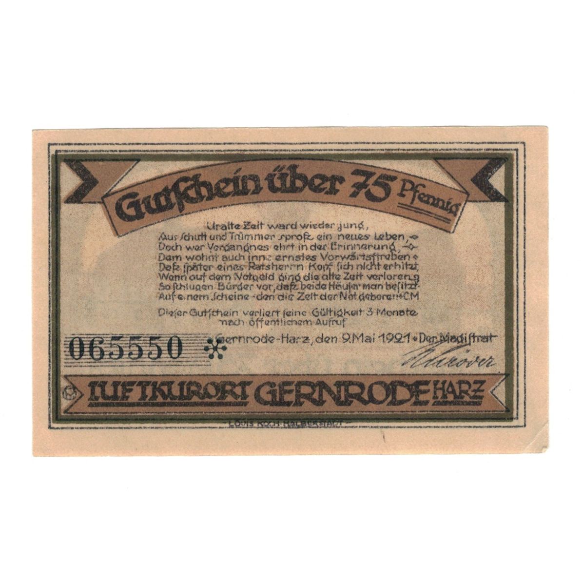 Banknote, Germany, Gernrode a.H. Stadt, 75 Pfennig, Maison, 1921, 1921-10-21