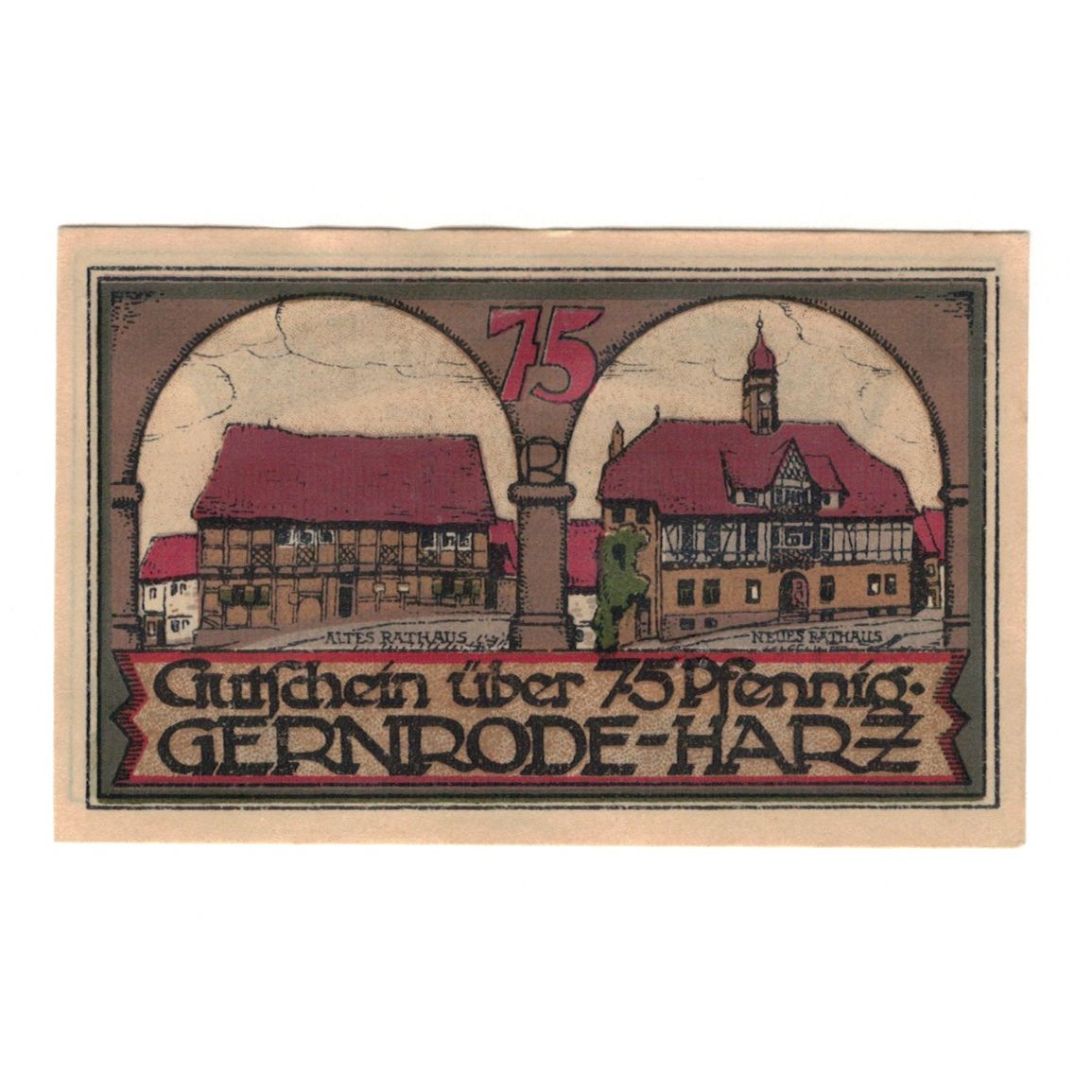 Nota, Alemanha, Gernrode a.H. Stadt, 75 Pfennig, maison 1, 1921, 1921-10-21