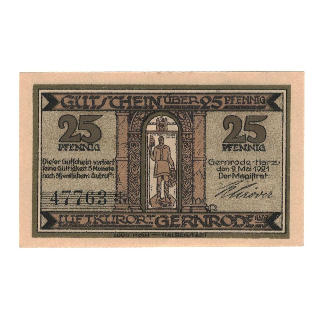 Biljet, Duitsland, Gernrode a.H. Stadt, 25 Pfennig, personnage, 1921