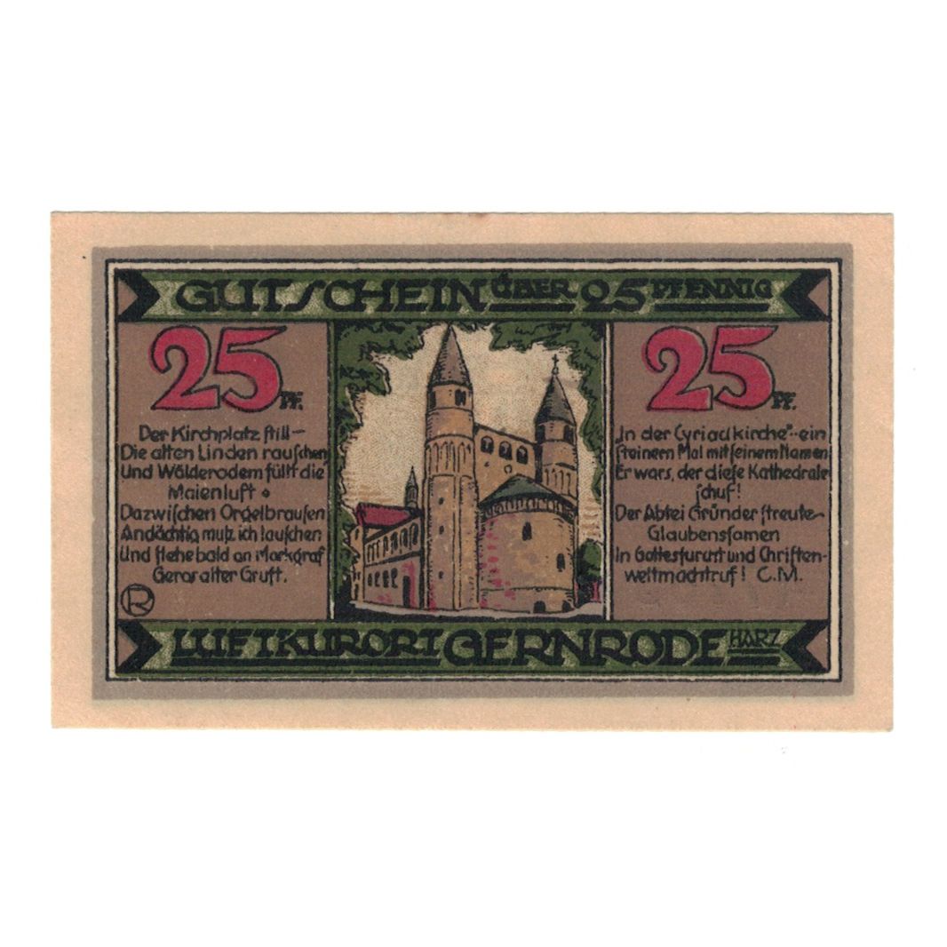 Biljet, Duitsland, Gernrode a.H. Stadt, 25 Pfennig, personnage, 1921