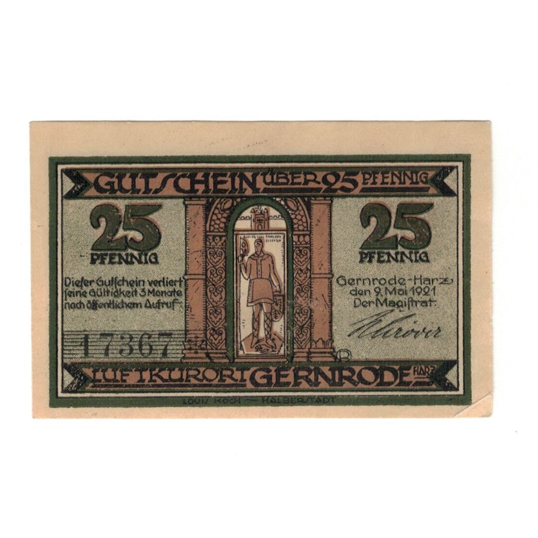 Banknote, Germany, Gernrode a.H. Stadt, 25 Pfennig, personnage 1, 1921