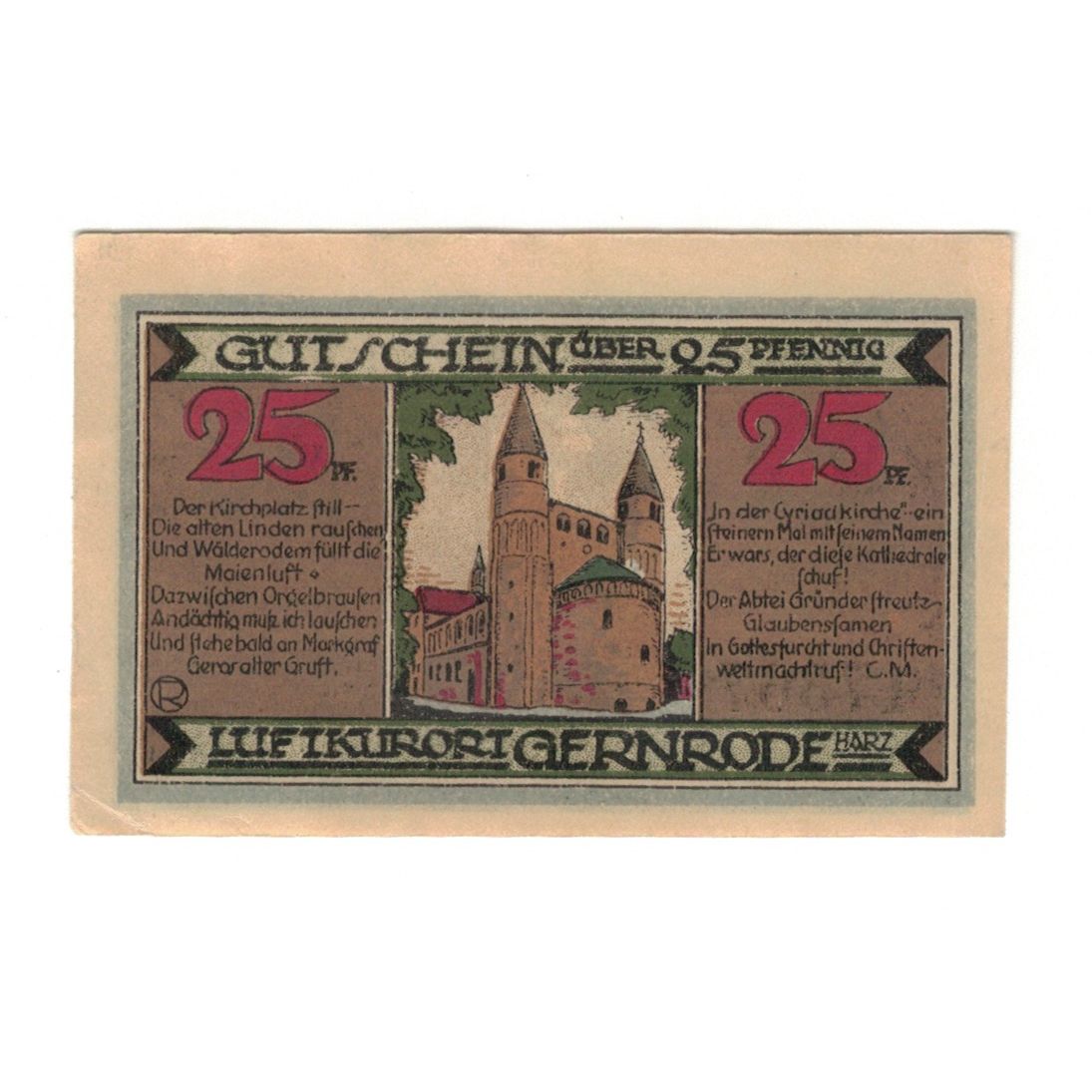 Banknote, Germany, Gernrode a.H. Stadt, 25 Pfennig, personnage 1, 1921