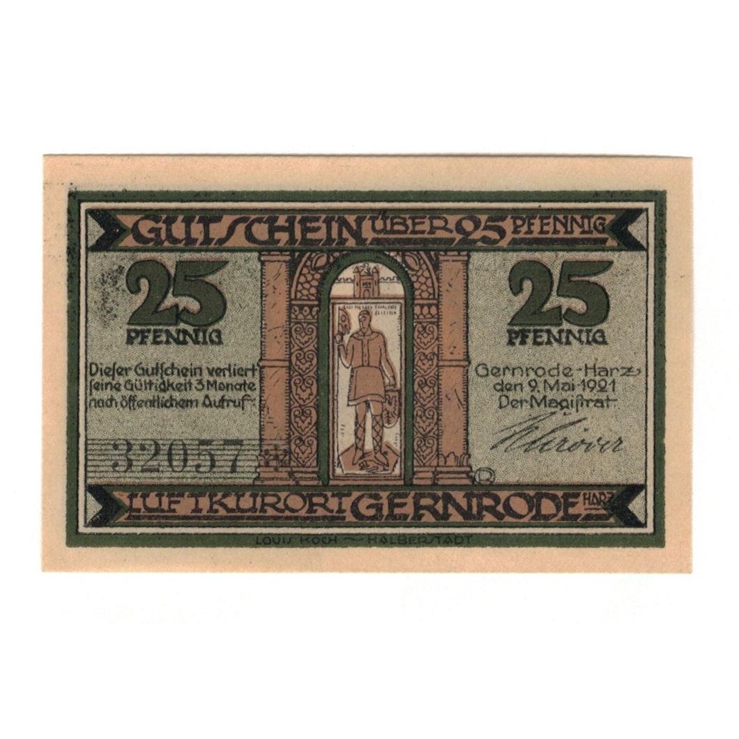 Banknote, Germany, Gernrode a.H. Stadt, 25 Pfennig, personnage 2, 1921