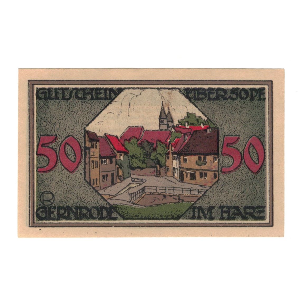 Banknote, Germany, Gernrode a.H. Stadt, 50 Pfennig, village, 1921, 1921-10-21