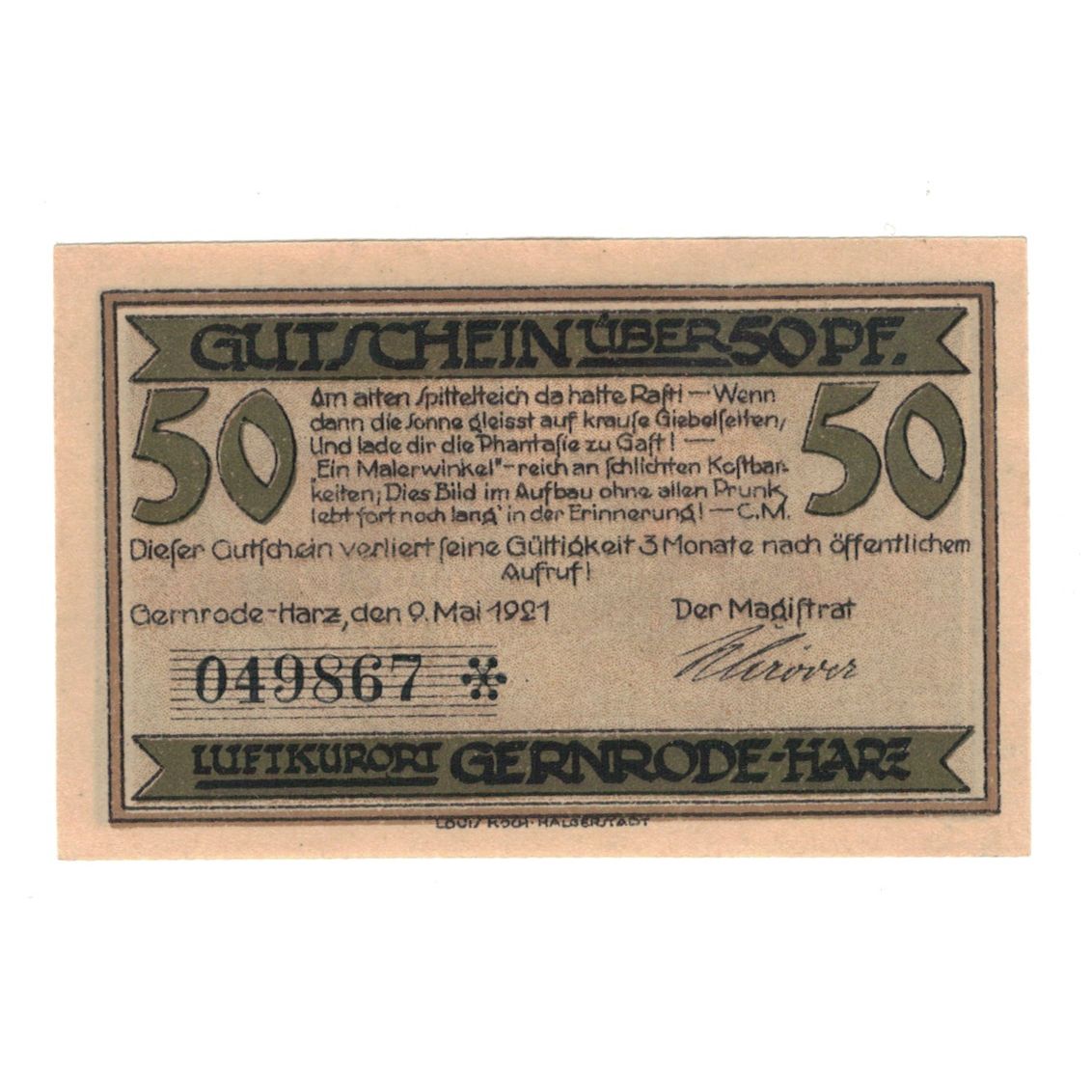 Banknote, Germany, Gernrode a.H. Stadt, 50 Pfennig, village, 1921, 1921-10-21