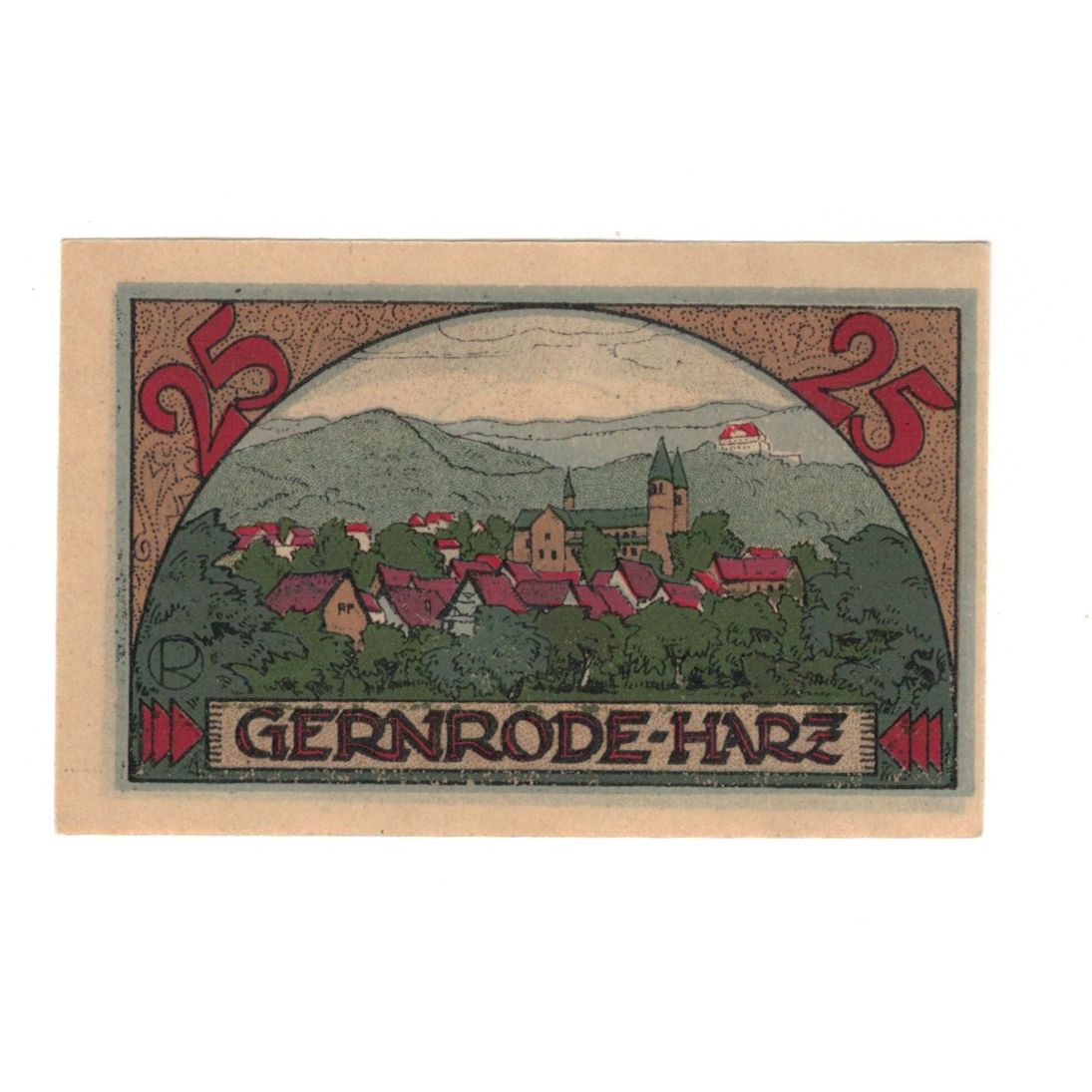 Biljet, Duitsland, Gernrode a.H. Stadt, 25 Pfennig, village, 1921, 1921-10-21