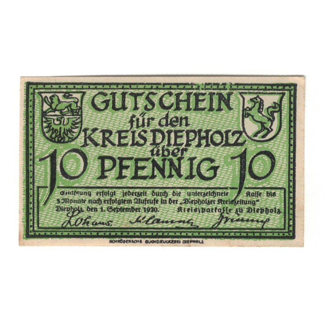Banknote, Germany, Diepholz Kreis, 10 Pfennig, animaux 1, 1920, 1920-09-01