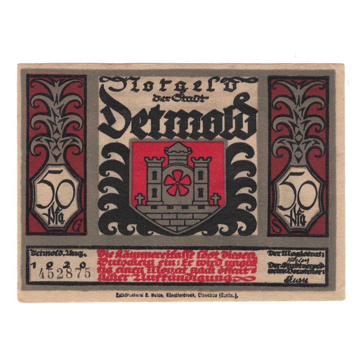 Banknote, Germany, Detmold Stadt, 50 Pfennig, personnage, 1920, 1920-08-01