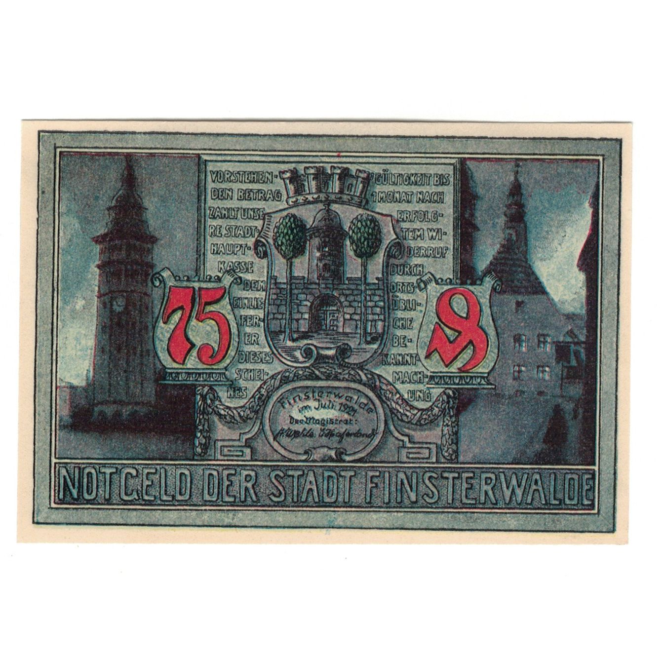 Banknote, Germany, Finsterwalde N.L. Stadt, 75 Pfennig, personnage 2, 1921