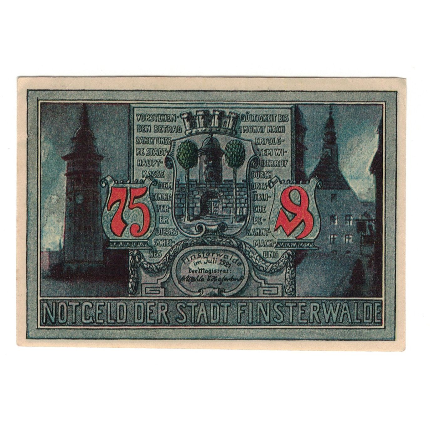 Banknote, Germany, Finsterwalde N.L. Stadt, 75 Pfennig, personnage 4, 1921