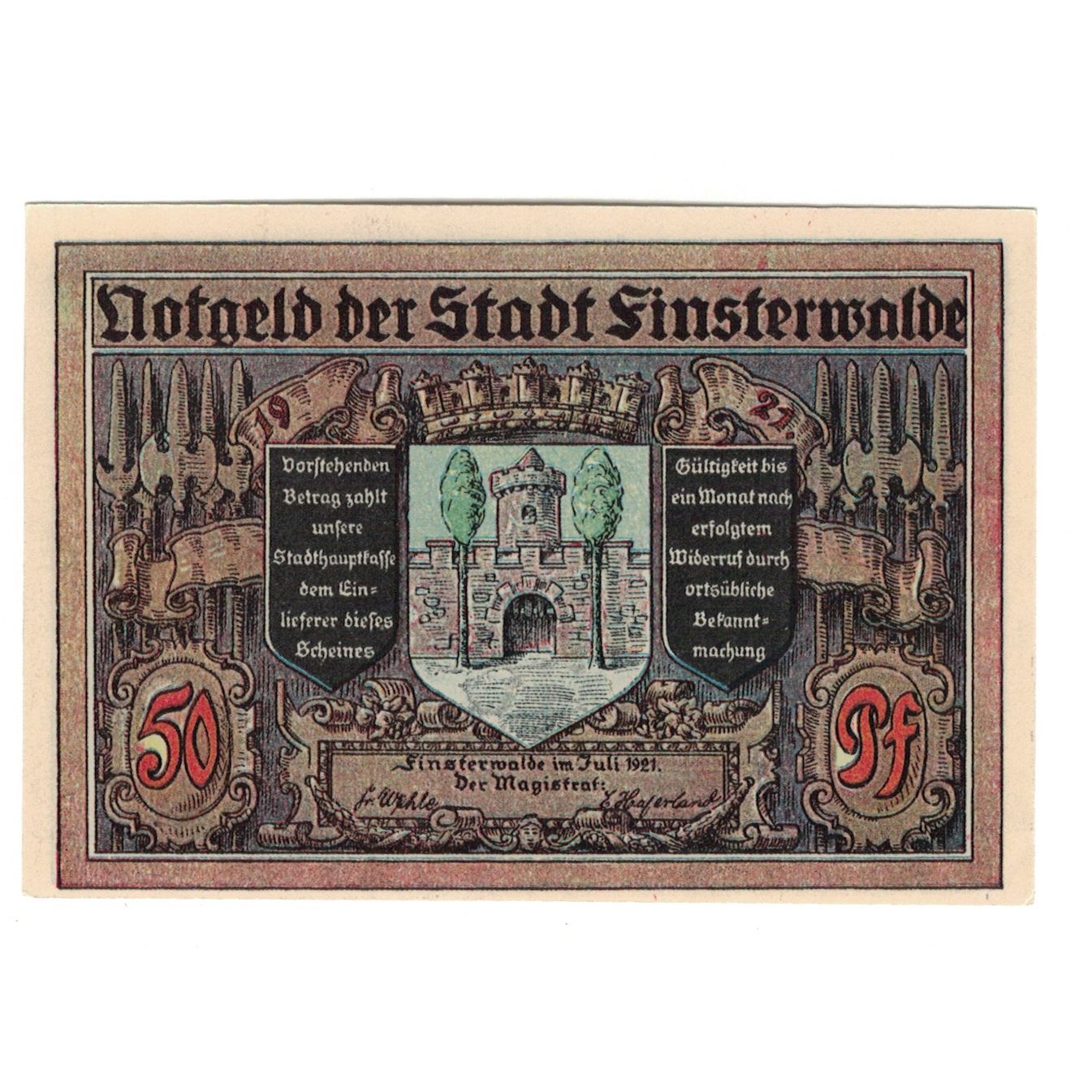 Biljet, Duitsland, Finsterwalde N.L. Stadt, 50 Pfennig, personnage, 1921