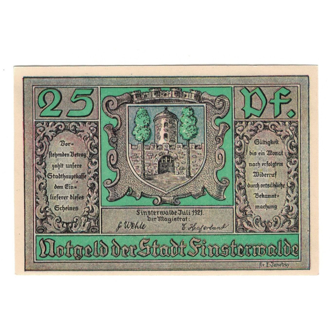 Banknote, Germany, Finsterwalde N.L. Stadt, 25 Pfennig, chateau 2, 1921