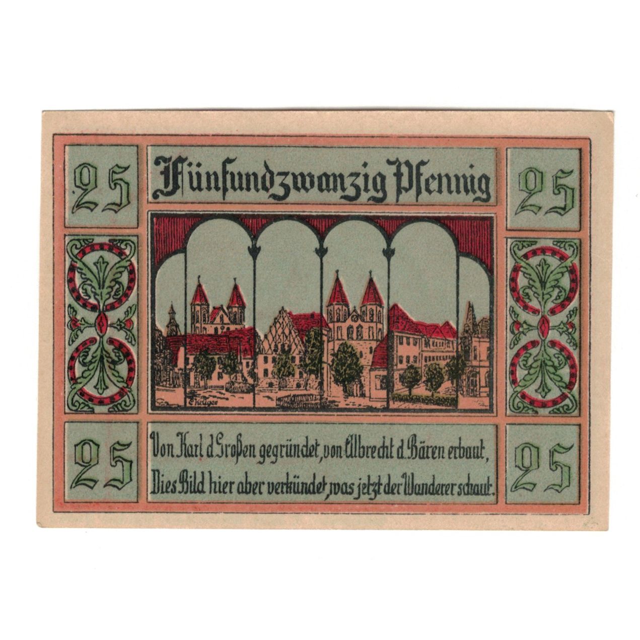 Nota, Alemanha, Aken Stadt, 25 Pfennig, village 1, 1921, 1921-10-01, UNC(60-62)