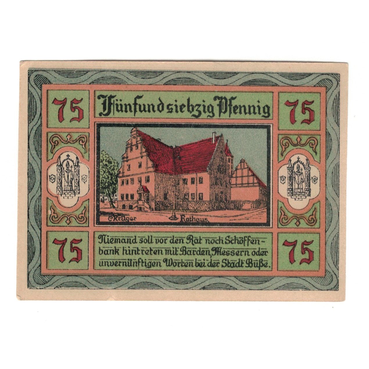 Biljet, Duitsland, Aken Stadt, 75 Pfennig, maison 1, 1921, 1921-10-01, SUP+