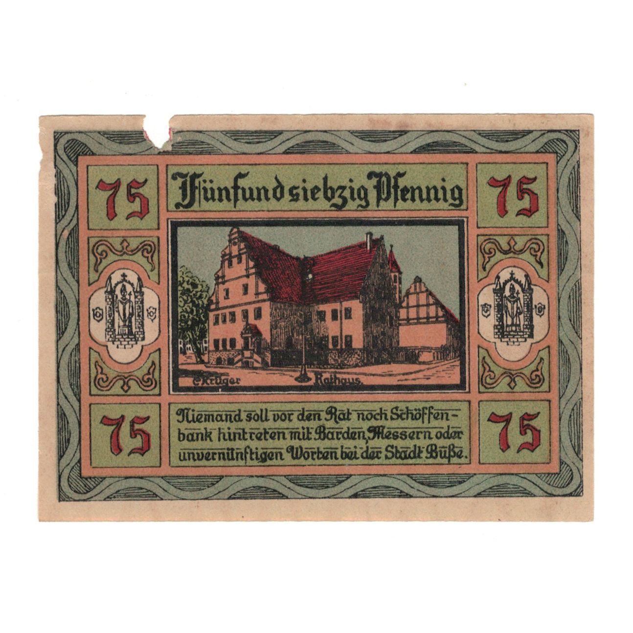 Billet, Allemagne, Aken Stadt, 75 Pfennig, maison 2, 1921, 1921-10-01, TTB