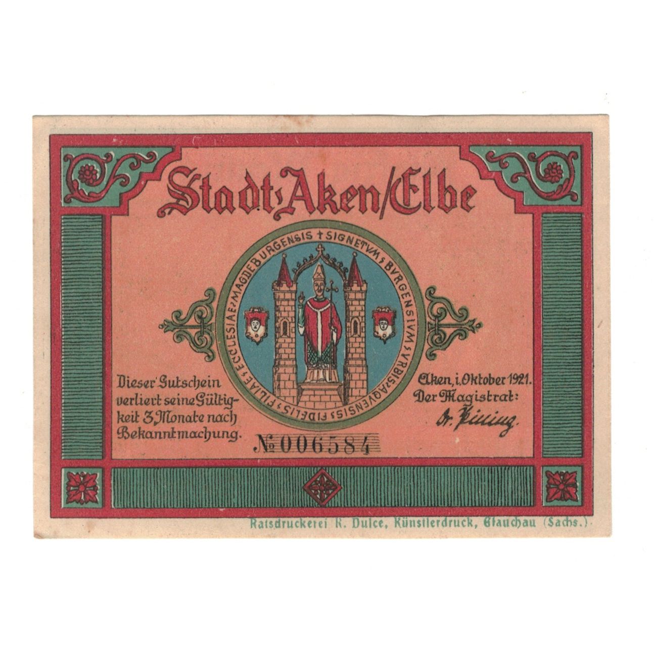 Banknote, Germany, Aken Stadt, 50 Pfennig, lac 2, 1921, 1921-10-01, UNC(60-62)
