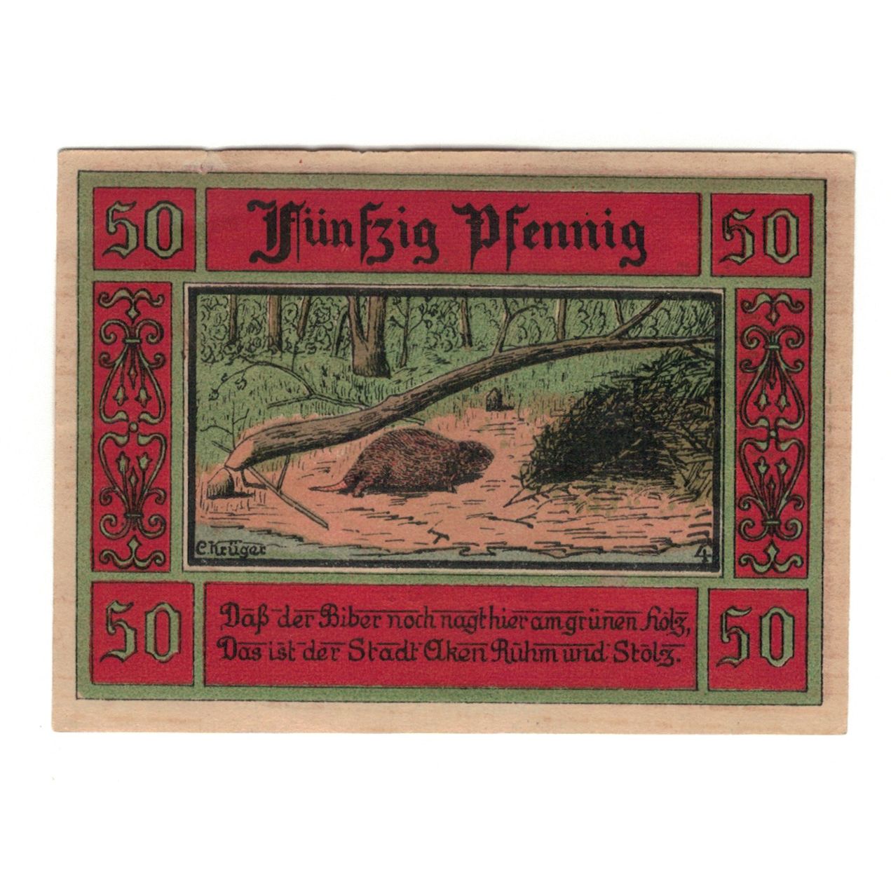 Billete, Alemania, Aken Stadt, 50 Pfennig, forêt 1, 1921, 1921-10-01, EBC+