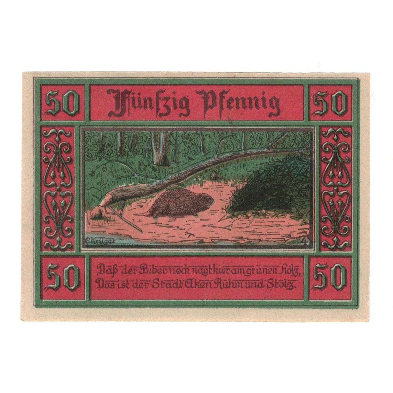 Biljet, Duitsland, Aken Stadt, 50 Pfennig, forêt 2, 1921, 1921-10-01, SUP+