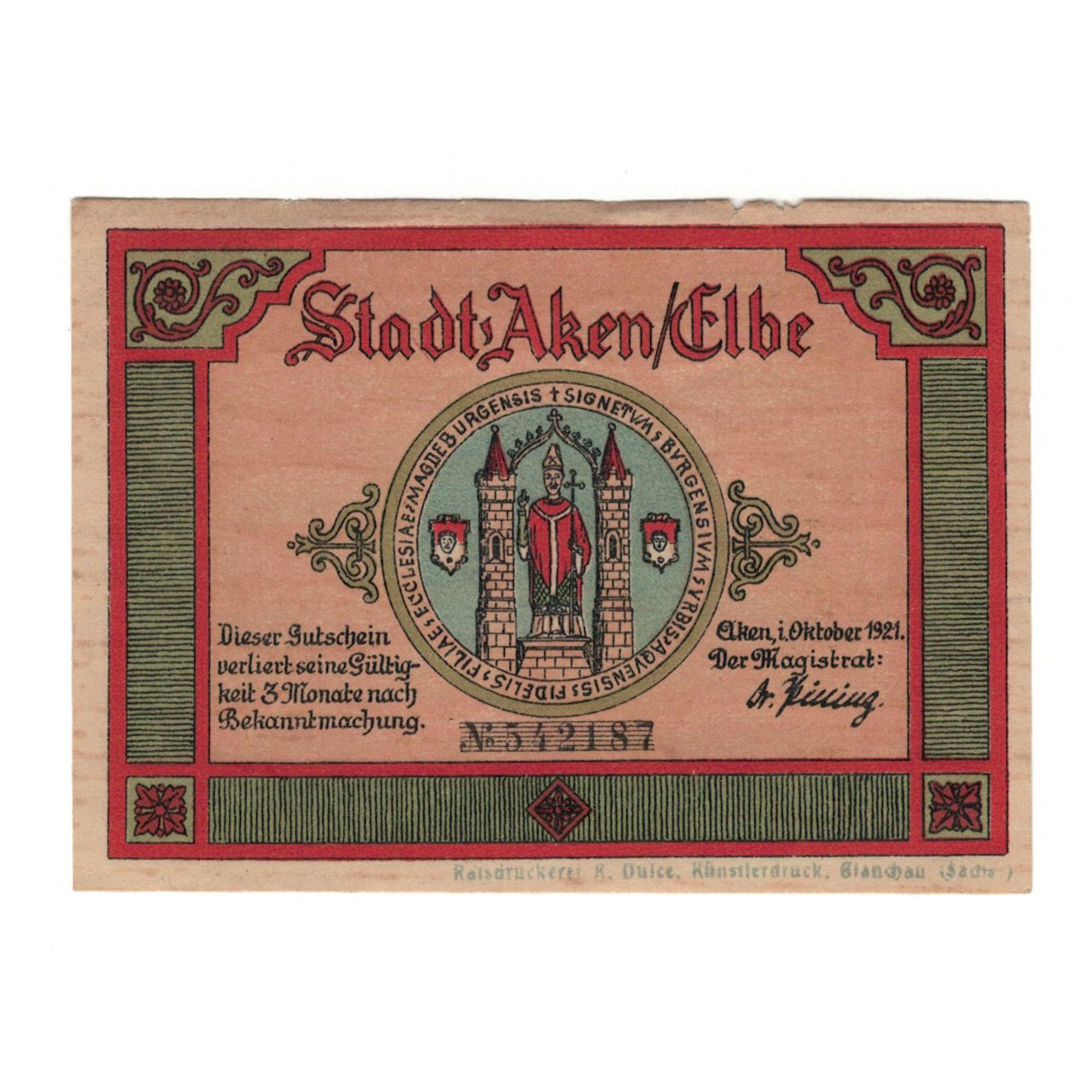 Biljet, Duitsland, Aken Stadt, 50 Pfennig, barque, 1921, 1921-10-01, SUP+