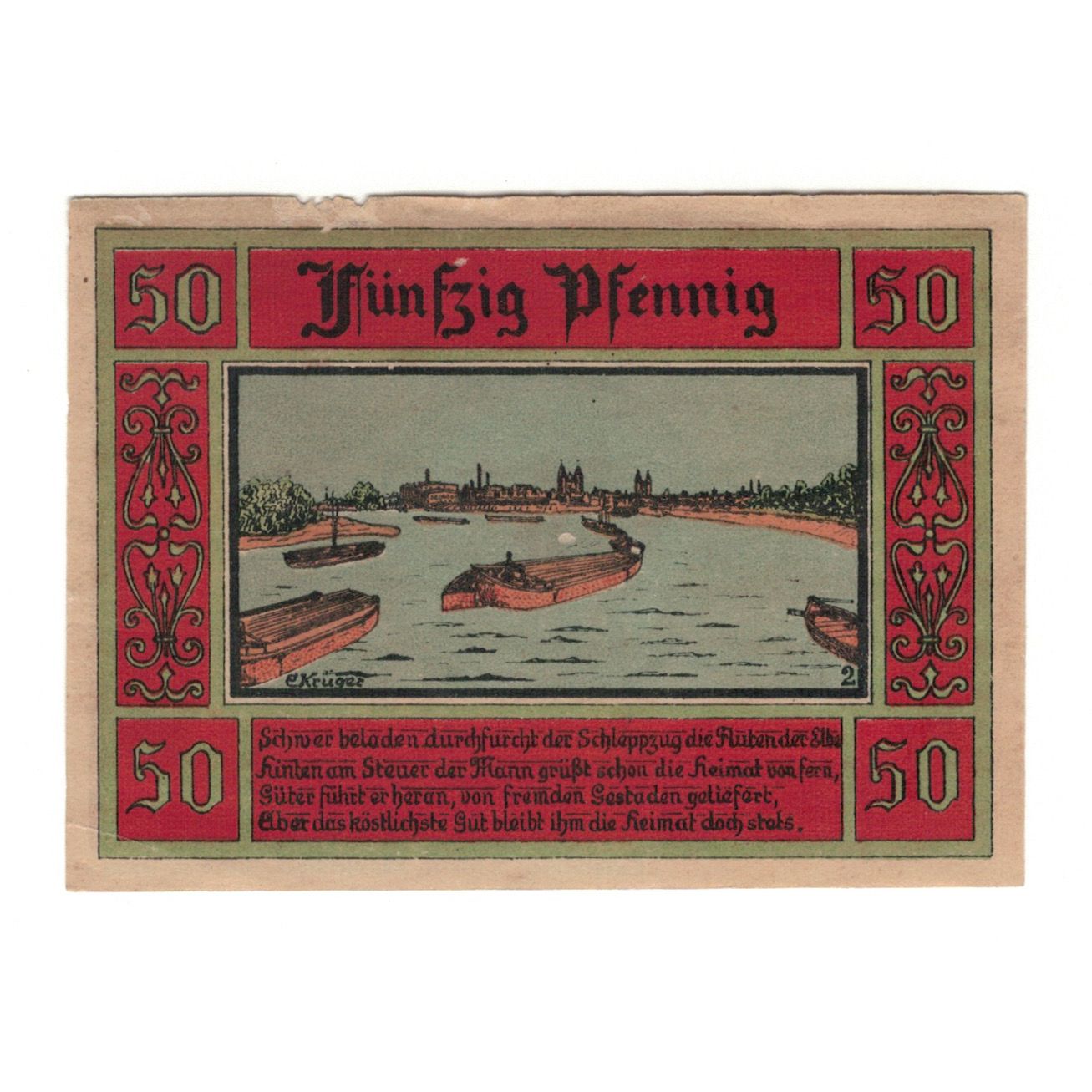 Biljet, Duitsland, Aken Stadt, 50 Pfennig, barque, 1921, 1921-10-01, SUP+