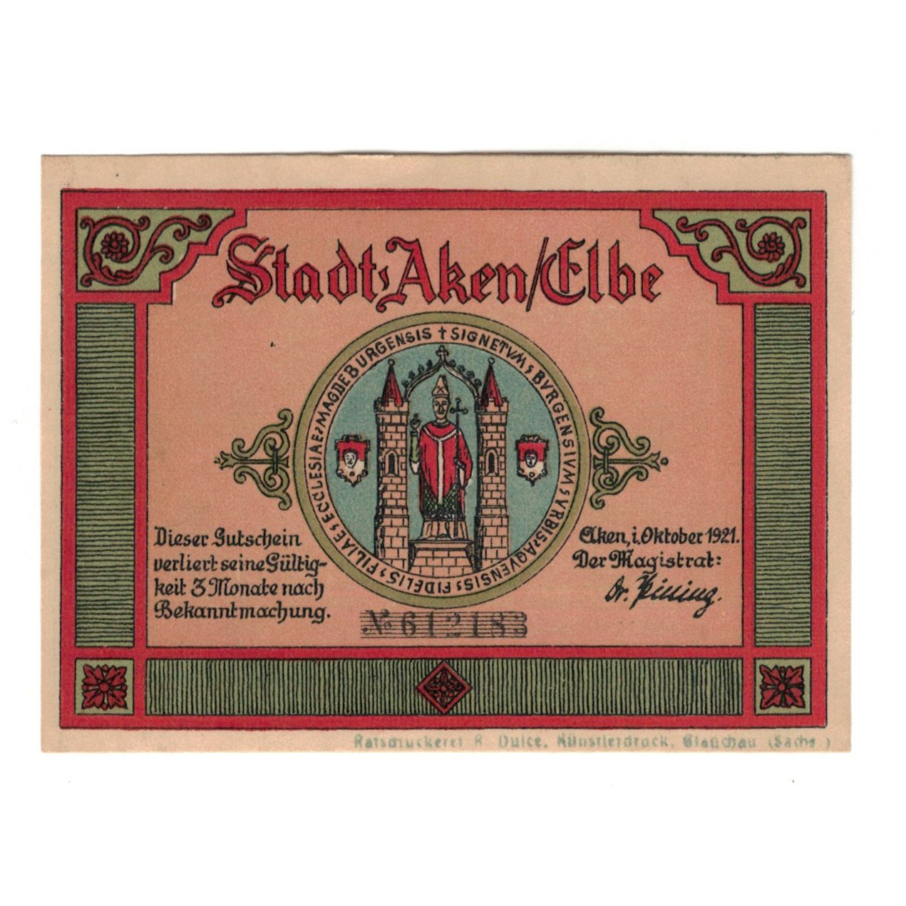 Banknote, Germany, Aken Stadt, 50 Pfennig, barque 1, 1921, 1921-10-01