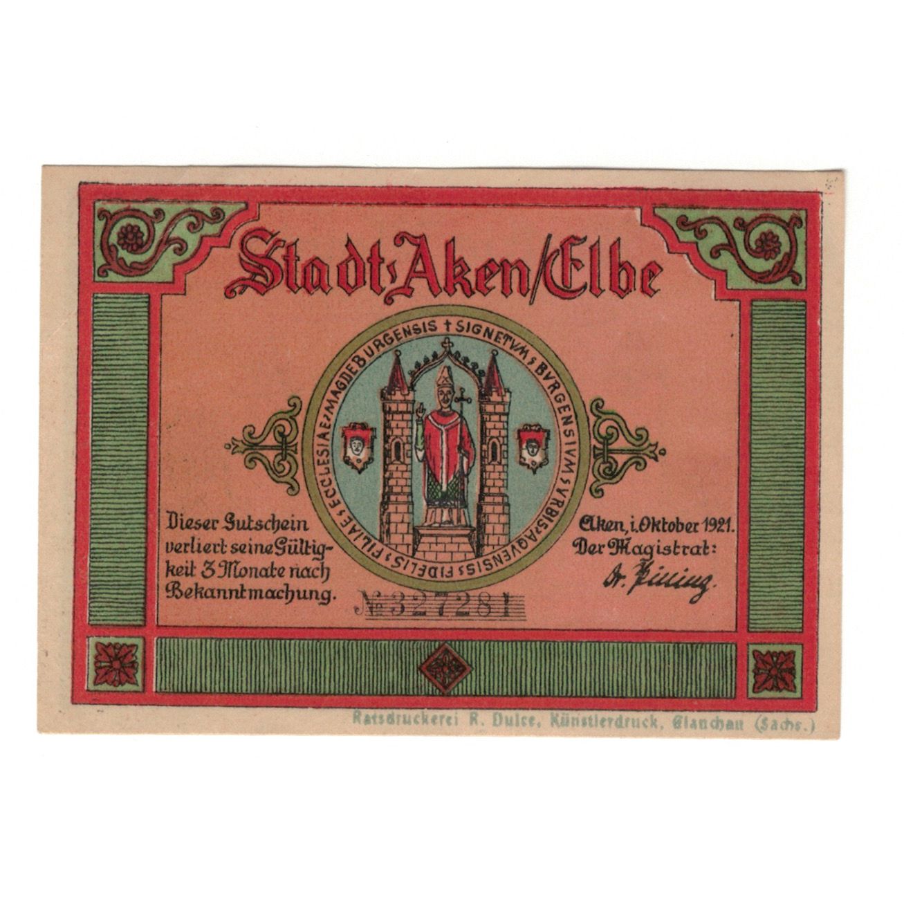 Banknote, Germany, Aken Stadt, 50 Pfennig, Monument, 1921, 1921-10-01