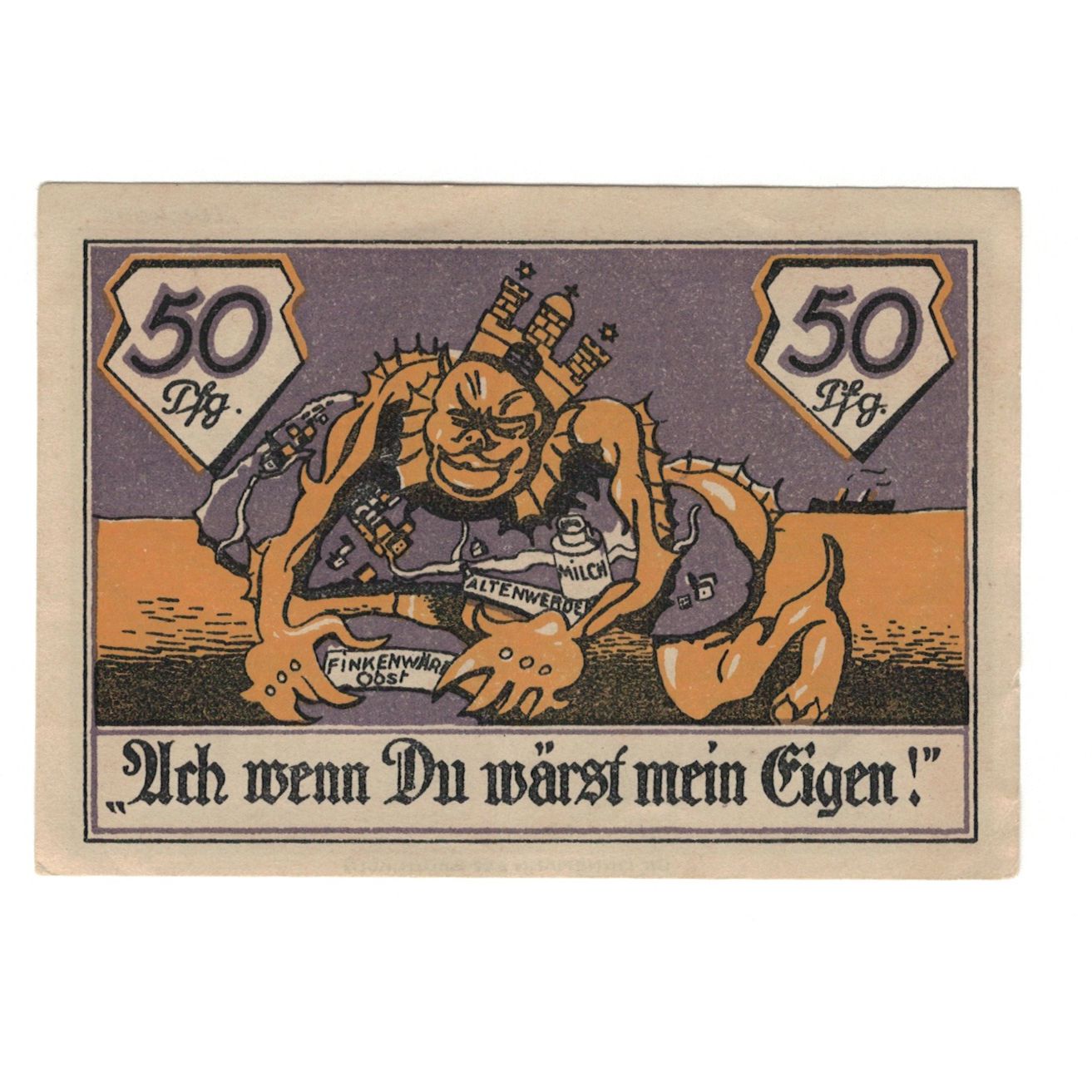 Nota, Alemanha, Altenwerder und Finkenwärder Gemeinden, 50 Pfennig, animaux 1