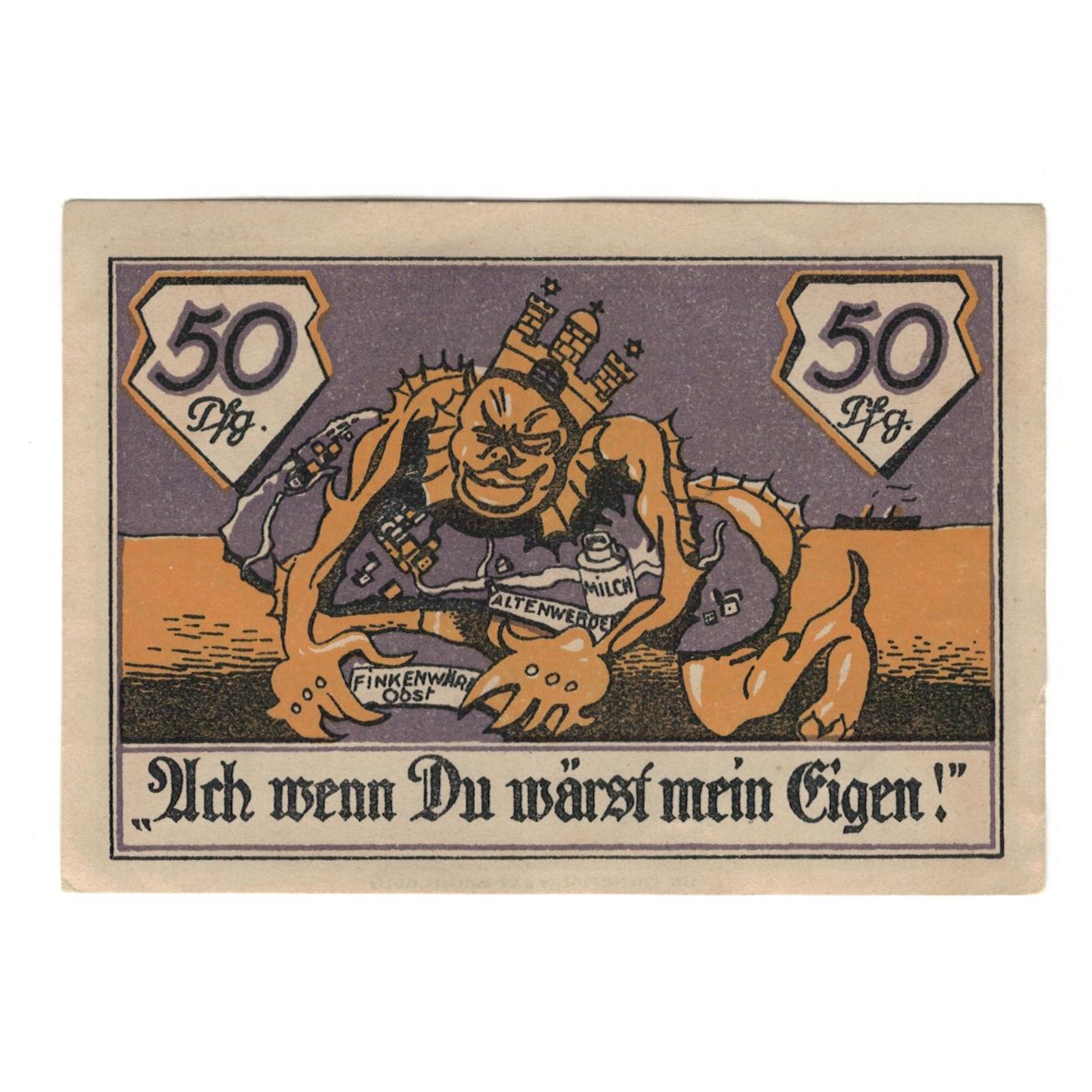 Nota, Alemanha, Altenwerder und Finkenwärder Gemeinden, 50 Pfennig, animaux 1
