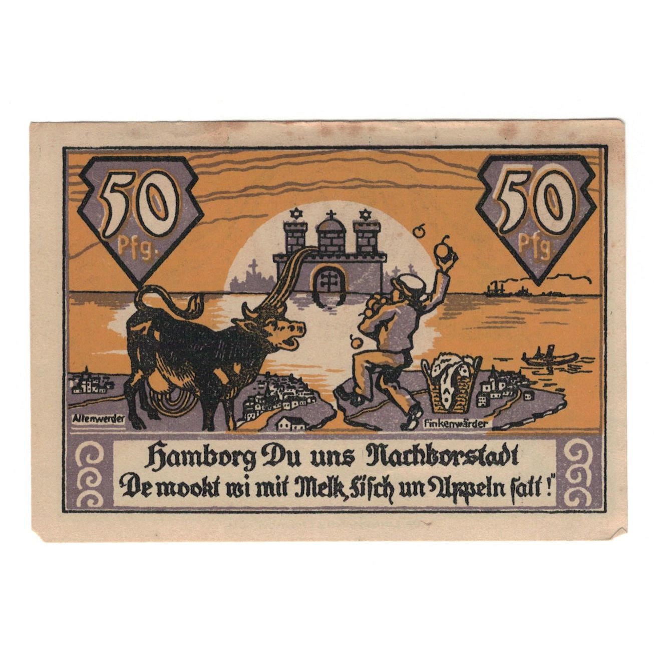 Nota, Alemanha, Altenwerder und Finkenwärder Gemeinden, 50 Pfennig, animaux 2