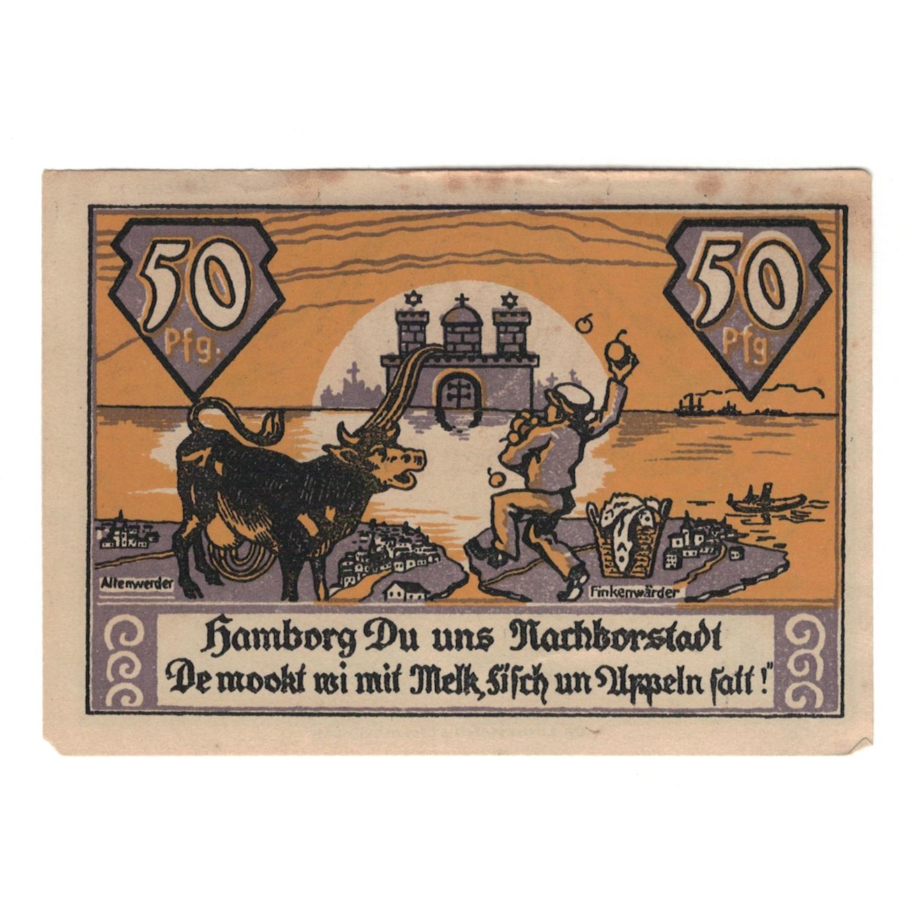 Nota, Alemanha, Altenwerder und Finkenwärder Gemeinden, 50 Pfennig, animaux 2