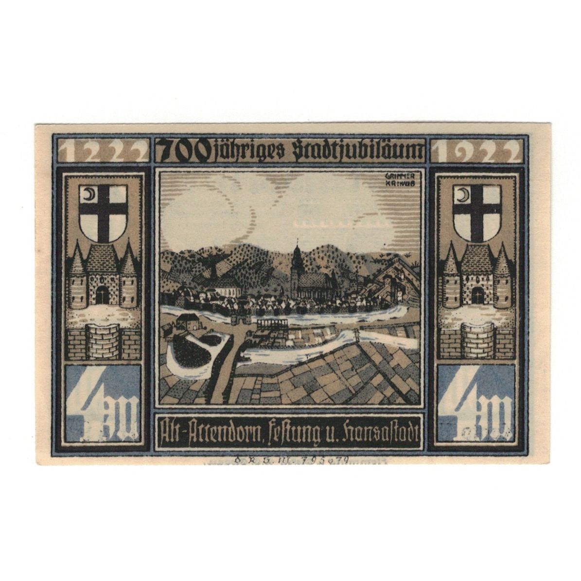 Banknote, Germany, Attendorn Magistrat, 4 Mark, chateau 1, 1922, UNC(60-62)