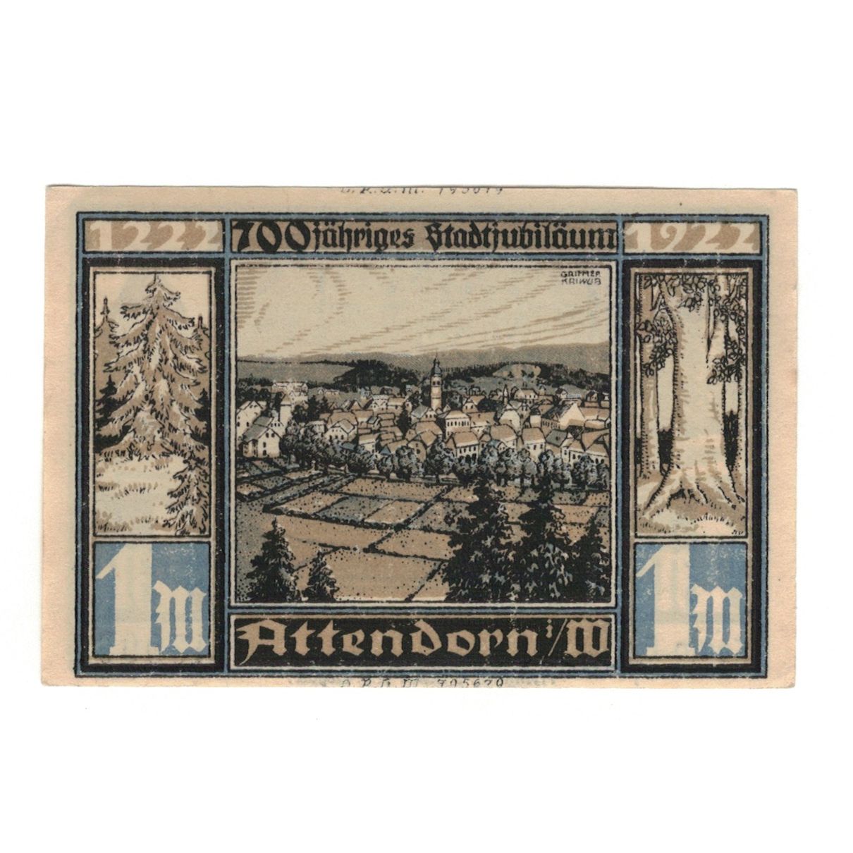 Banknote, Germany, Attendorn Magistrat, 1 Mark, château, 1922, UNC(60-62)