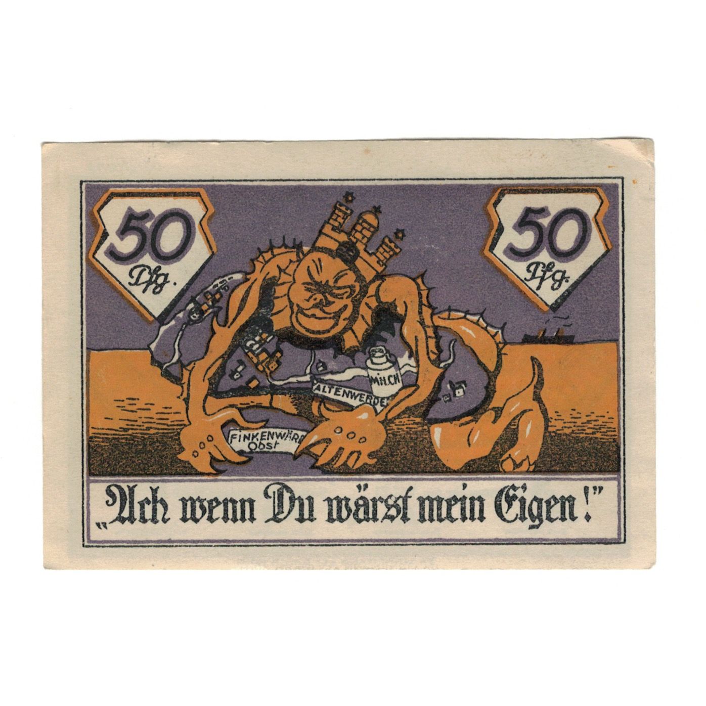 Geldschein, Deutschland, Altenwerder und Finkenwärder Gemeinden, 50 Pfennig