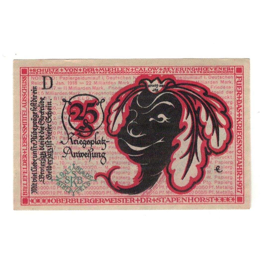 Biljet, Duitsland, 25 Pfennig, personnage, 1918, 1918-03-01, SUP, Mehl:B44.2