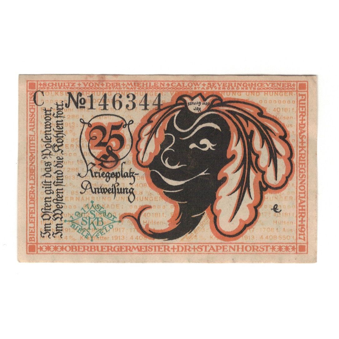 Biljet, Duitsland, 25 Pfennig, personnage 1, 1918, 1918-03-01, SUP, Mehl:B44.2
