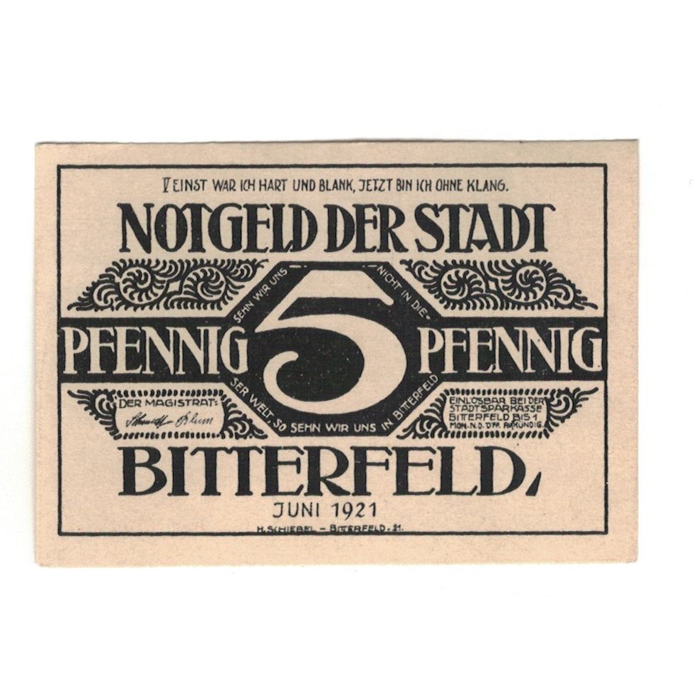 Biljet, Duitsland, Bitterfeld Stadt, 5 Pfennig, valeur faciale, 1921