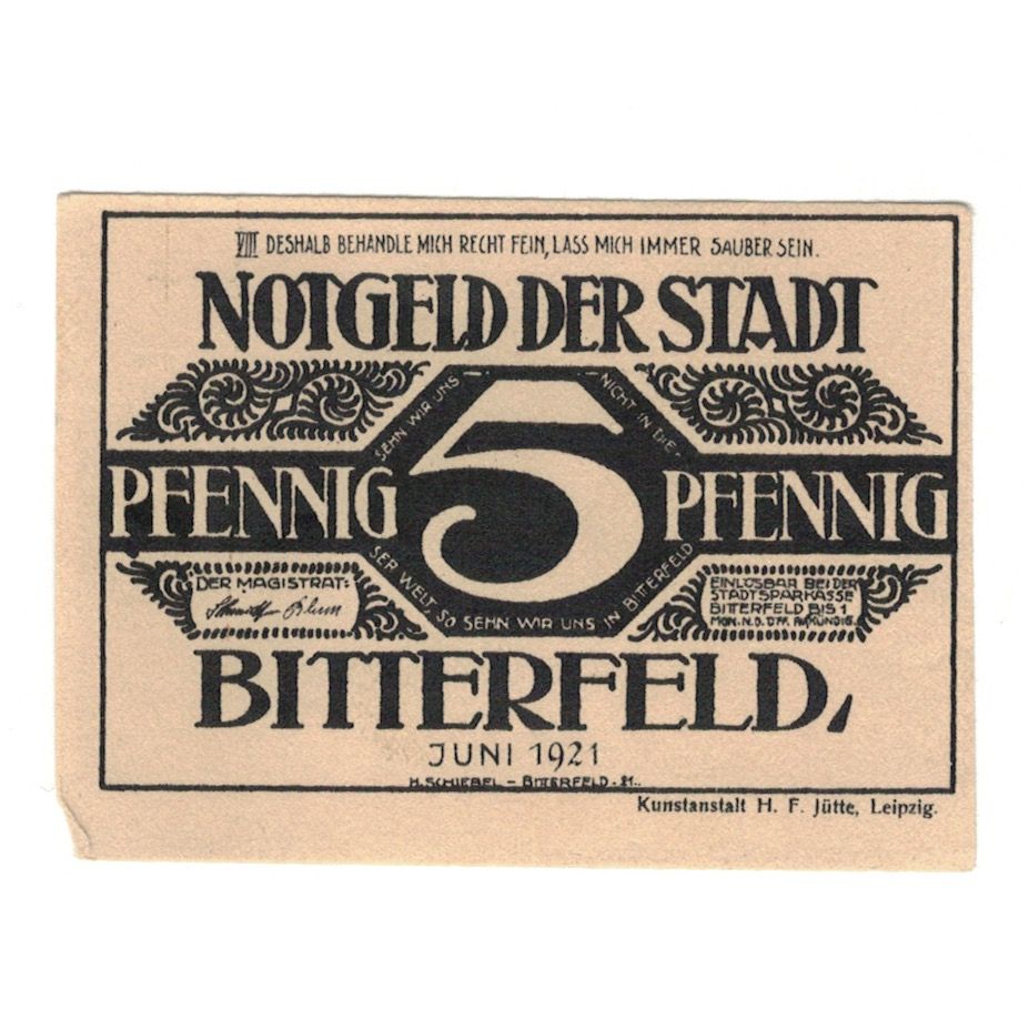 Billet, Allemagne, Bitterfeld Stadt, 5 Pfennig, valeur faciale 2, 1921
