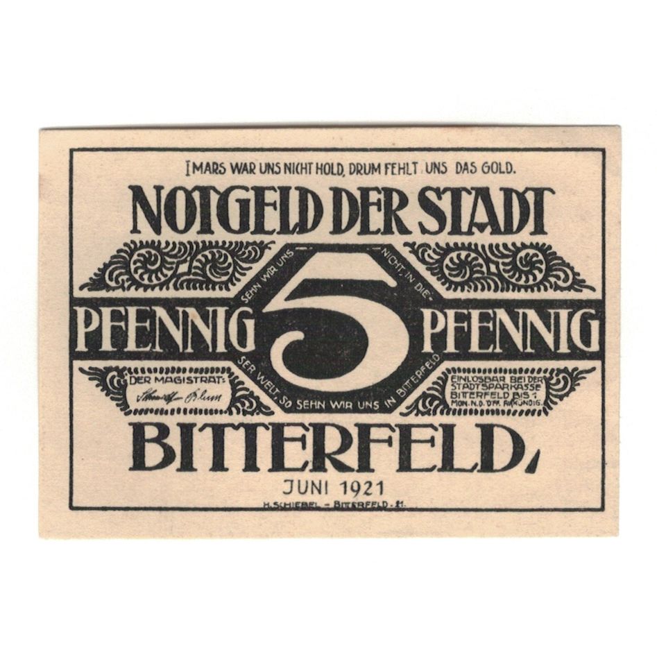 Banknote, Germany, Bitterfeld Stadt, 5 Pfennig, Valeur faciale 3, 1921
