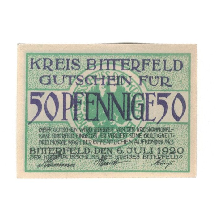 Billete, Alemania, Bitterfeld Stadt, 50 Pfennig, paysage, 1920, 1920-07-06, EBC