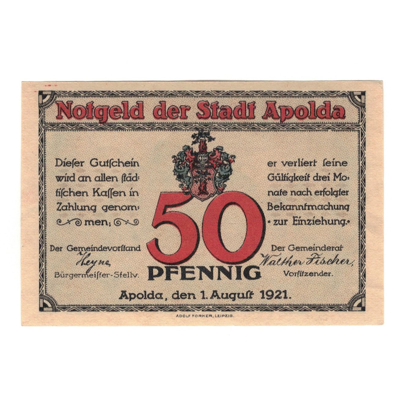 Banknote, Germany, Apolda Stadt, 50 Pfennig, Maison, 1921, 1921-08-01