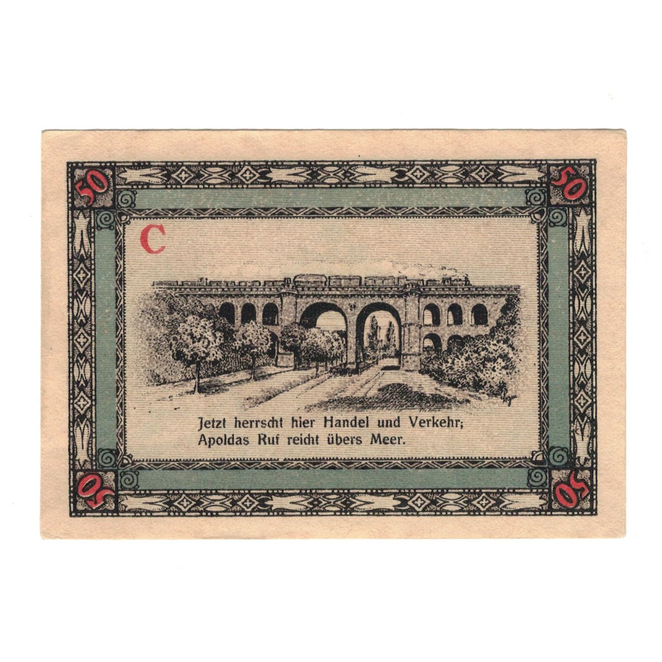 Nota, Alemanha, Apolda Stadt, 50 Pfennig, pont, 1921, 1921-08-01, AU(55-58)