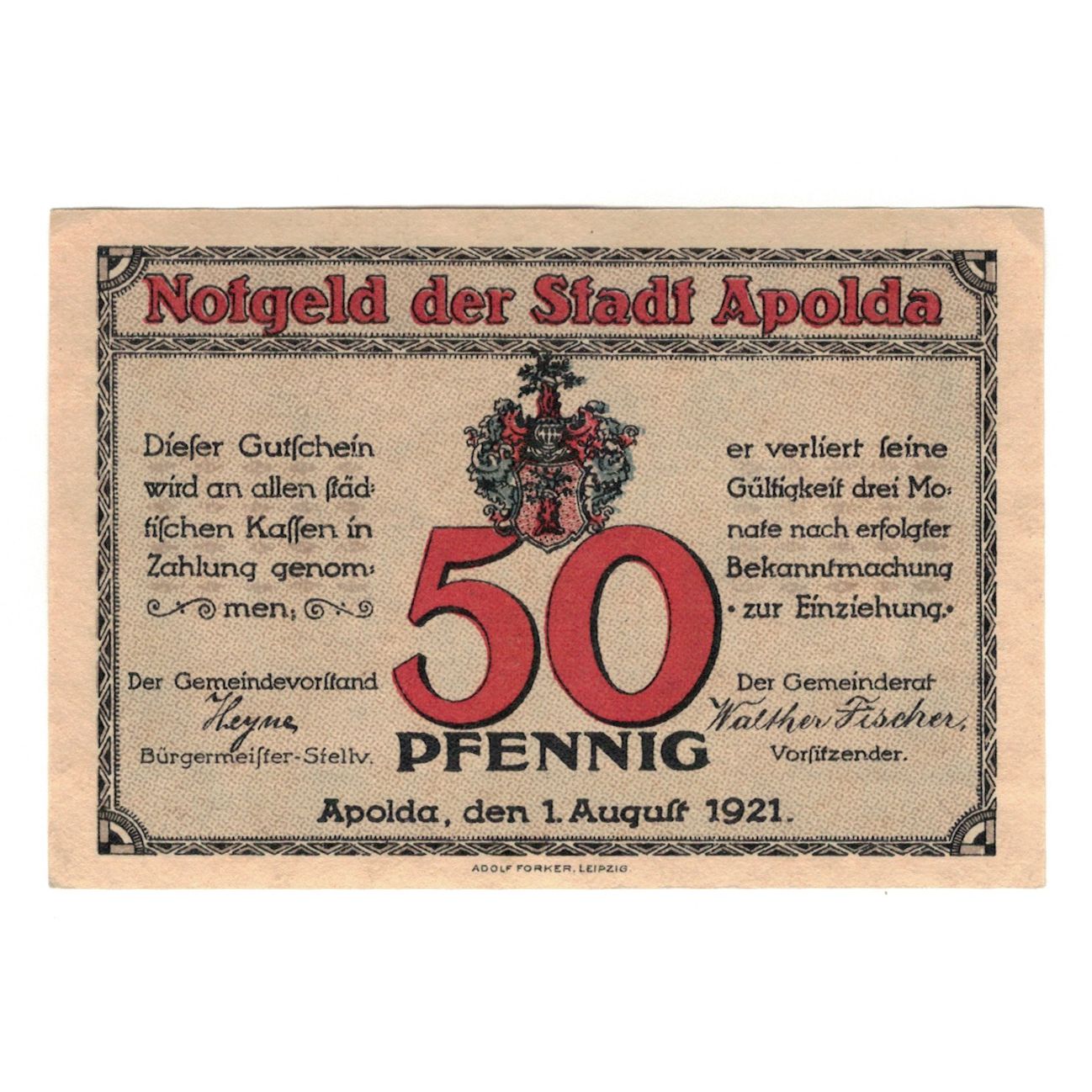 Banknote, Germany, Apolda Stadt, 50 Pfennig, cloche, 1921, 1921-08-01