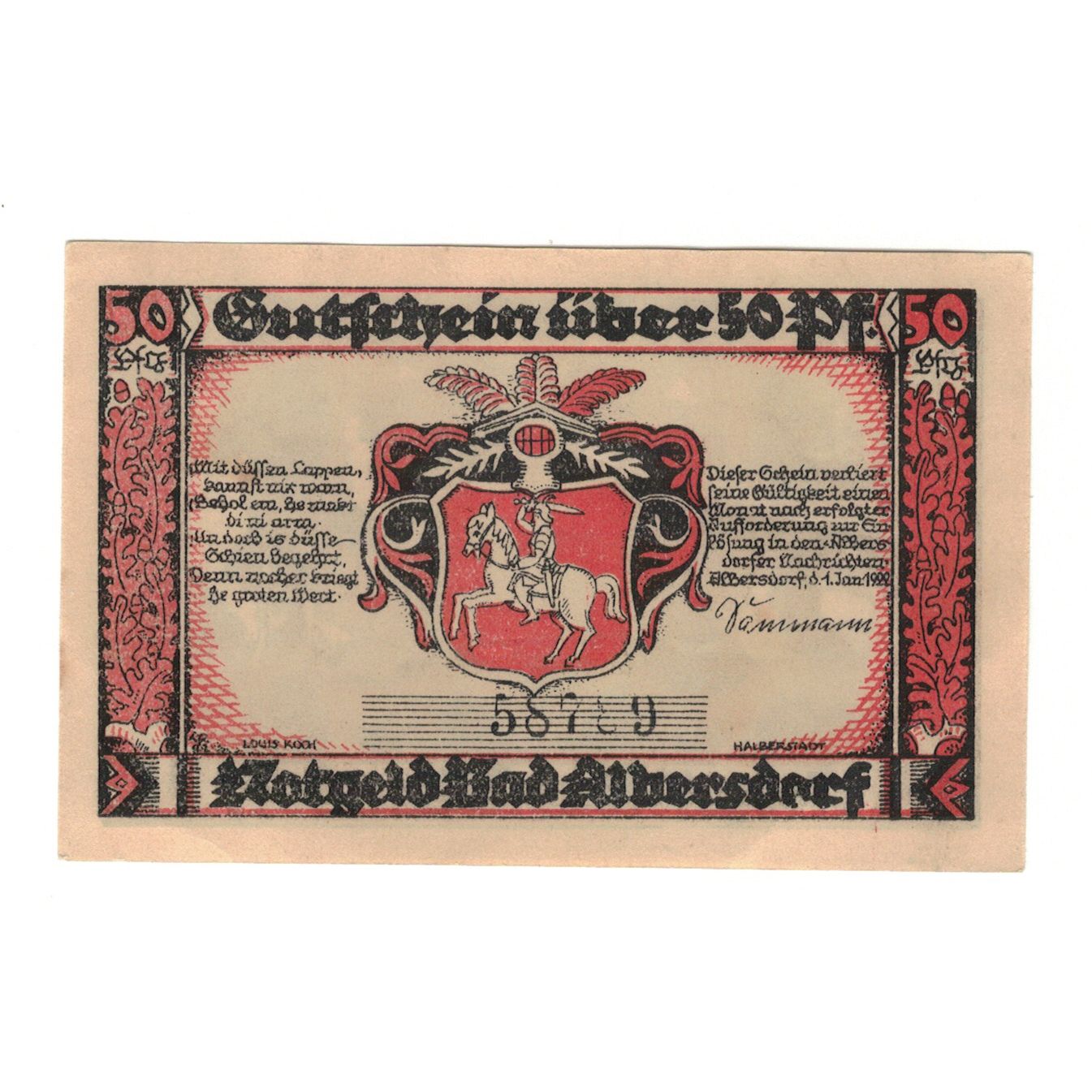 Biljet, Duitsland, Albersdorf Bad Gemeinde, 50 Pfennig, paysage, 1922