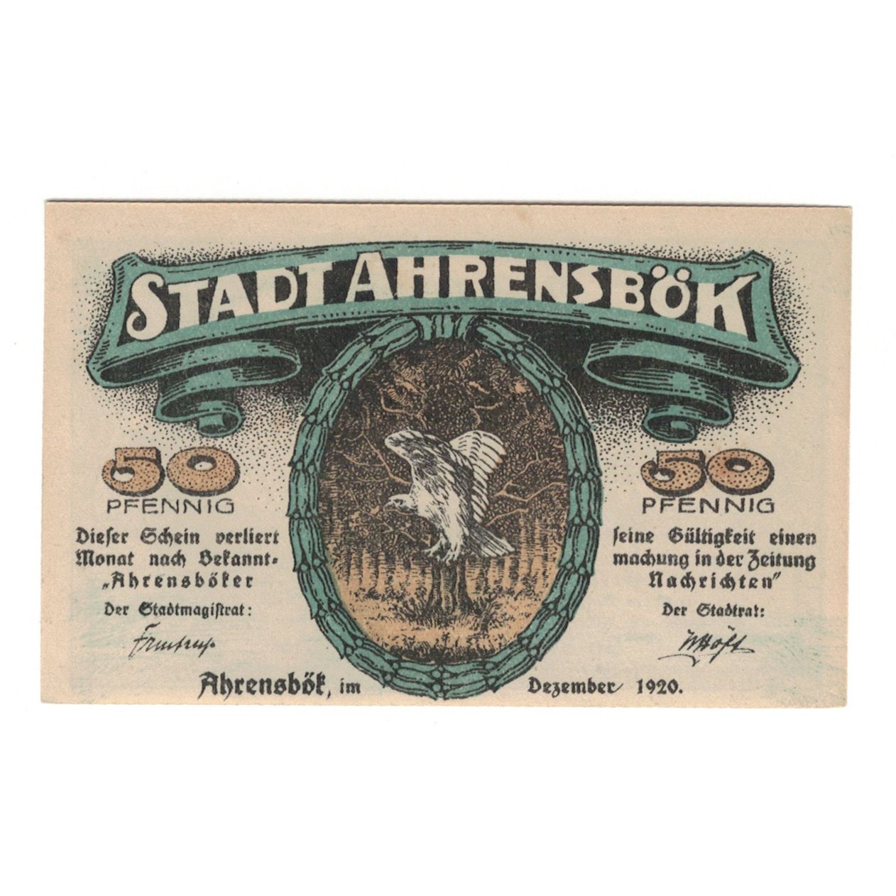 Banknote, Germany, Ahrensbök Stadt, 50 Pfennig, oiseaux 3, 1920, AU(55-58)