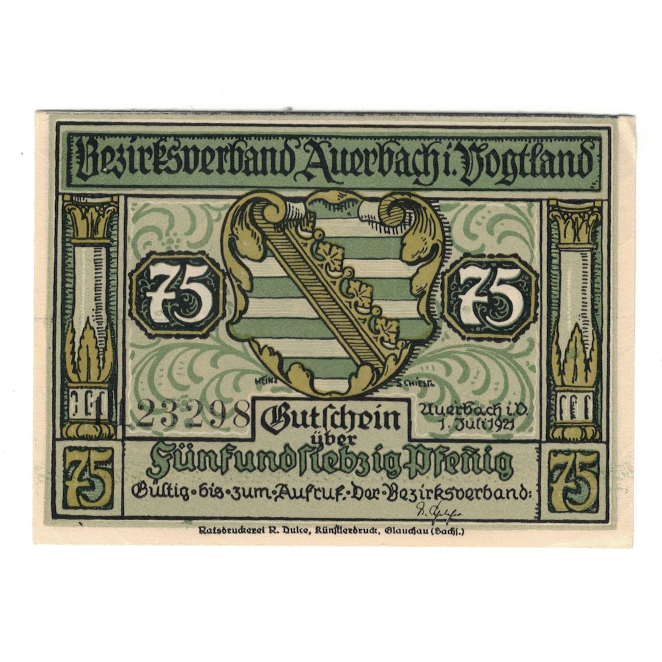 Banknote, Germany, Auerbach Amtshauptmannschaft, 75 Pfennig, personnage 6, 1921