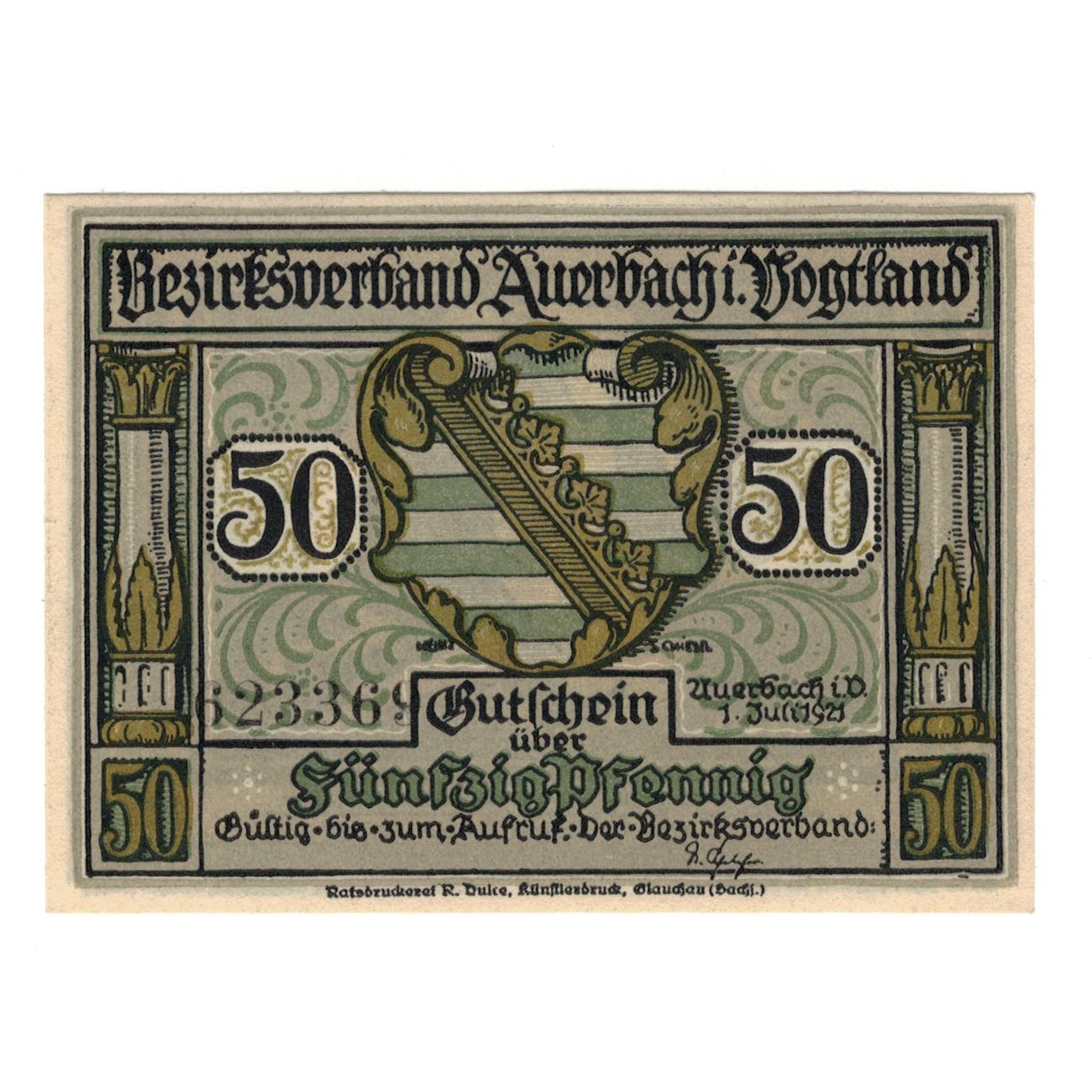 Banknote, Germany, Auerbach Amtshauptmannschaft, 50 Pfennig, personnage 3, 1921