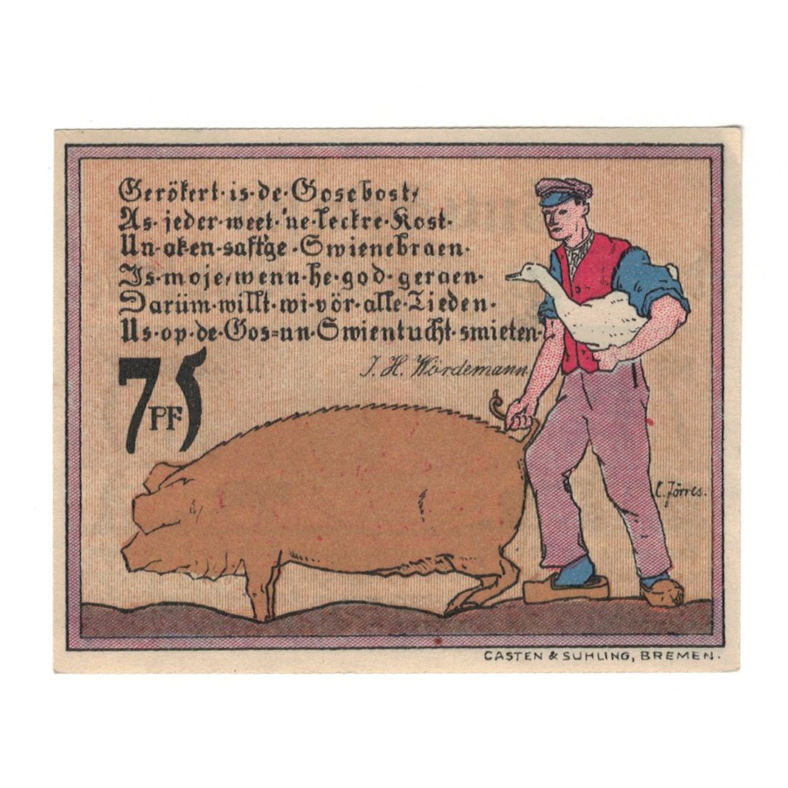 Geldschein, Deutschland, Diepholz Kreis, 75 Pfennig, Animaux, 1921, 1921-08-15