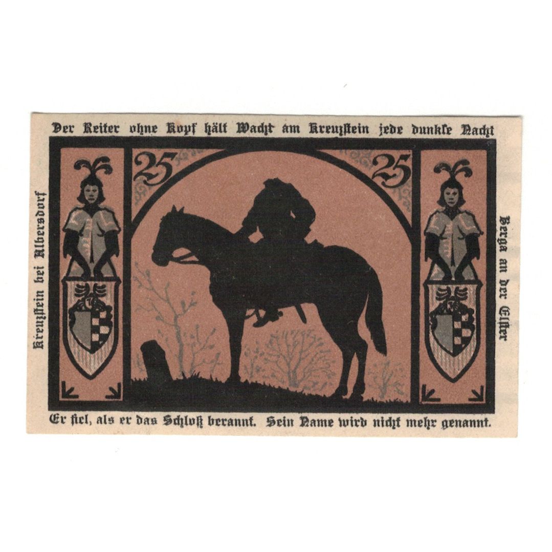 Banknote, Germany, Berga, 25 Pfennig, cheval, 1921, 1921-10-01, AU(55-58)