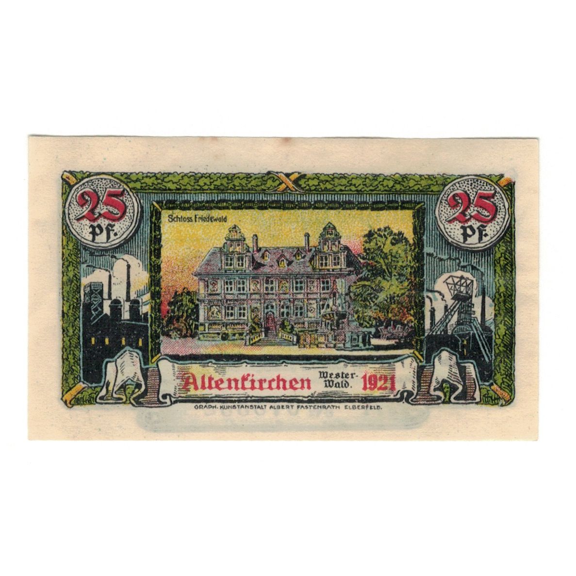 Banknot, Niemcy, Altenkirchen Kreis, 25 Pfennig, batiment 3, 1921, AU(55-58)