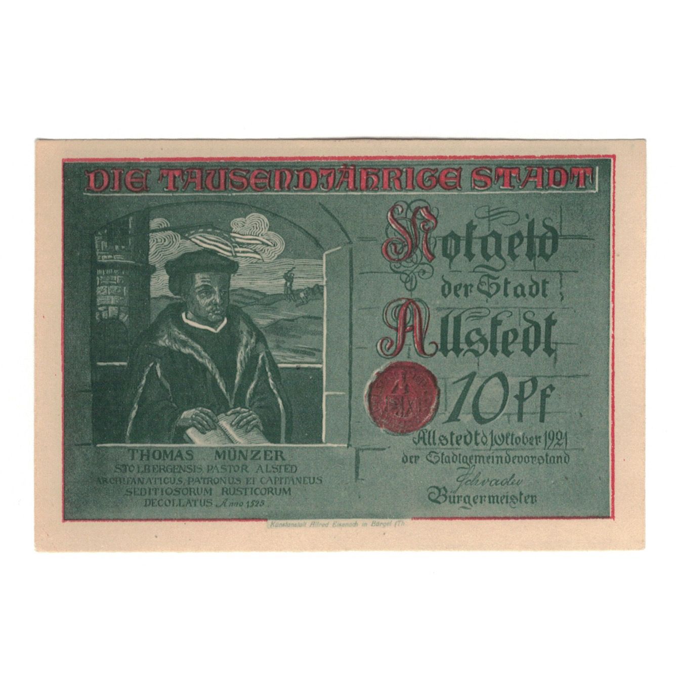 Banknot, Niemcy, Allstedt, 10 Pfennig, personnage, 1921, 1921-10-01, AU(55-58)